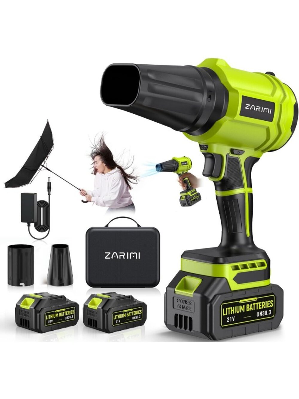 Lightweight Cordless Leaf Blower 980,000 RPM with 2 Batteries & Charger - Bright